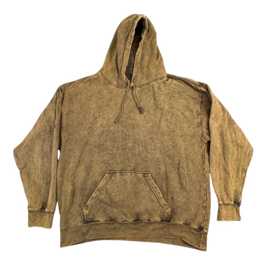 US Vintage Mens XL Acid Wash Pullover Hoodie Mustard Brown Fleece RN 112932